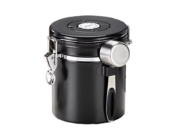 KOFIHETY Bote para Café Molido, Contenedor para Granos de Café, Recipiente Airtight con Cuchara, Negro, 1800 ml para Almacenamiento de Alimentos