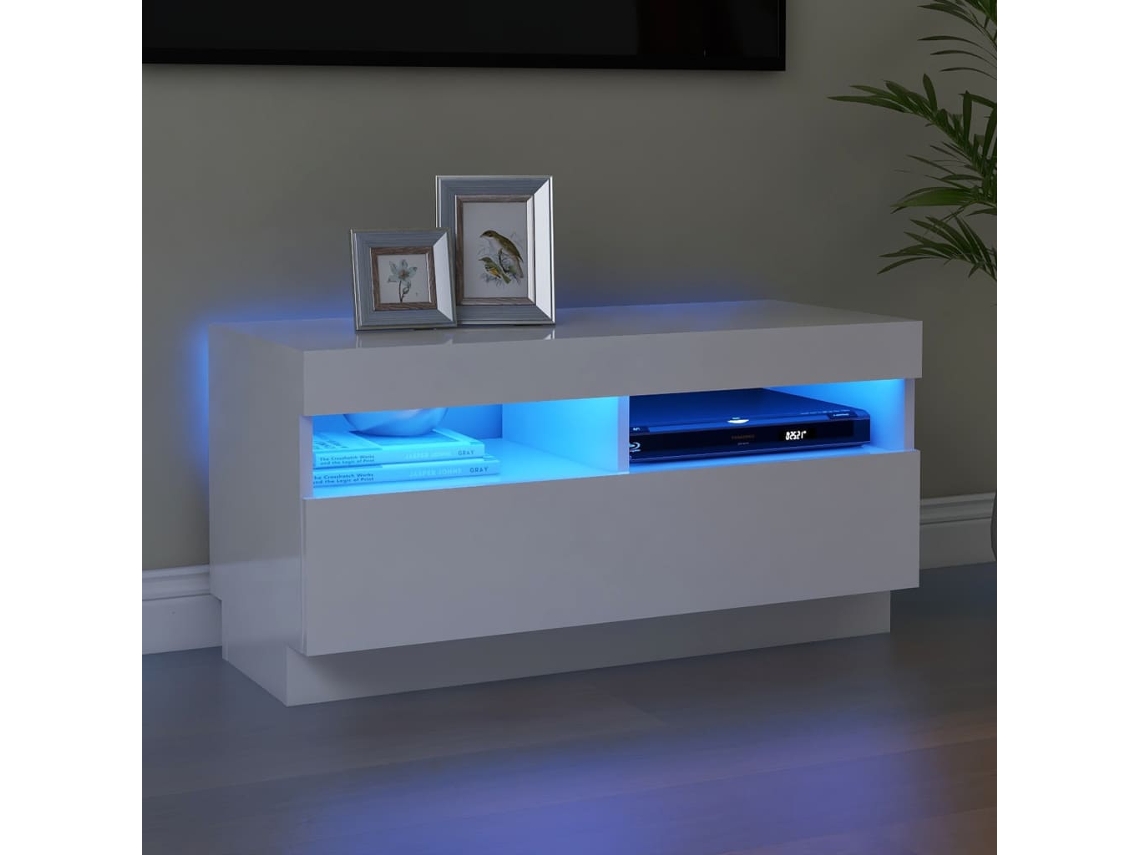 Mueble De Tv | Mueble De Salón | Cabinet De Tv Con Luces Led Blanco Brillante 80x35x40 Cm Wsd697181