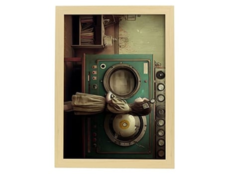 NACNIC Poster Lavadora-Secadora En Estilo Surrealismo Cinematográfico Ilustraciones Y Grabados De Historieta Abstracta Y Artística A4 Marcos Madera