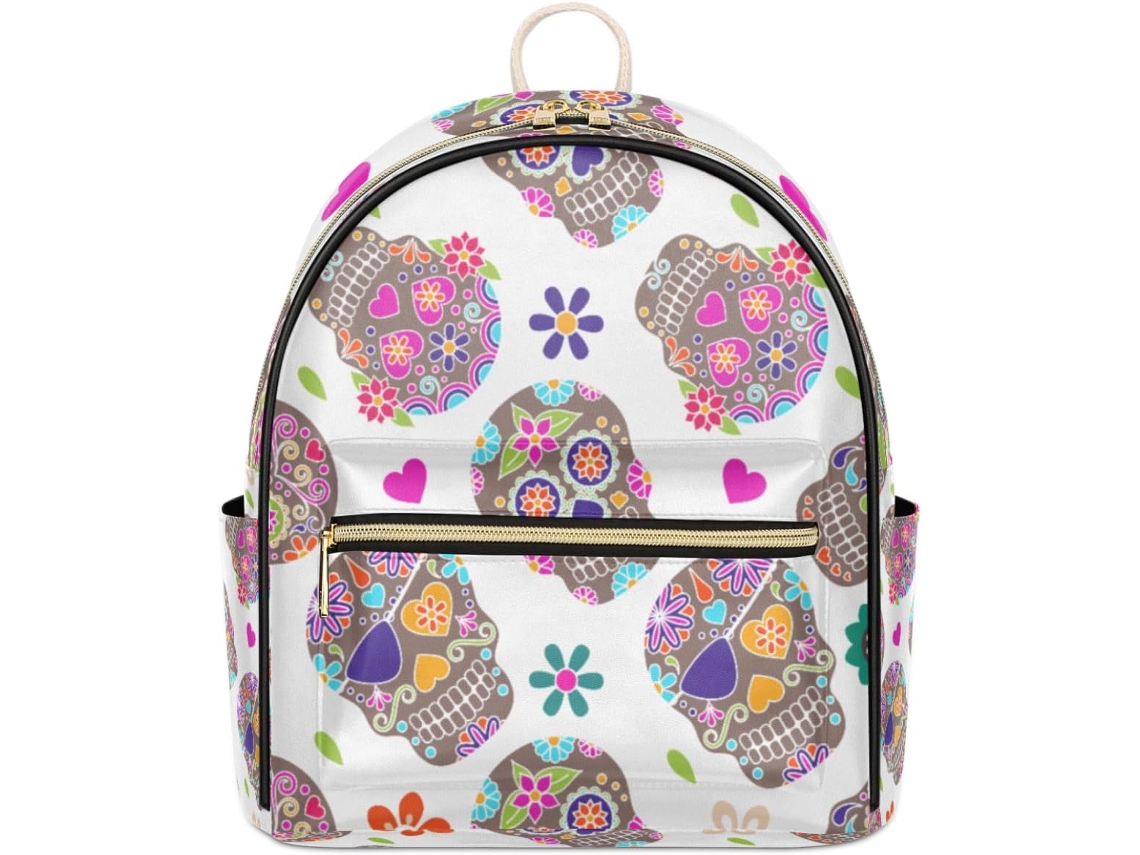 Mochila Tropicallife Colorida Para Mujeres Niñas Estampado Calaveras Piel Para Escuela Viajes Informal