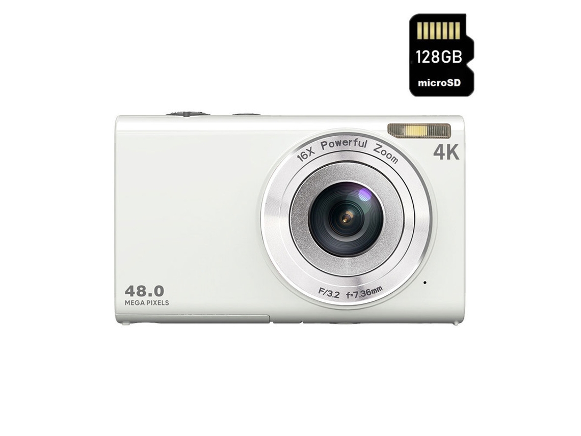 Cámara fotos digital infantil compacta SZSMART DC402AF Nivel de entrada Regalo de cámara para estudiantes niños 48MP 4K resolución Pantalla de 2,8 pulgadas + 128GB - Blanco