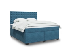 Cama Box Spring Con Colchón Terciopelo Azul 180x200 Cm