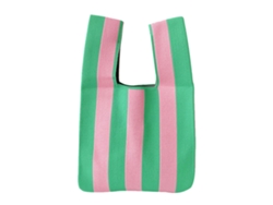 Bolsa De La Compra Con Estampado De Rayas, Gran Capacidad, Plegable, Reutilizable, Rosa Y Verde.