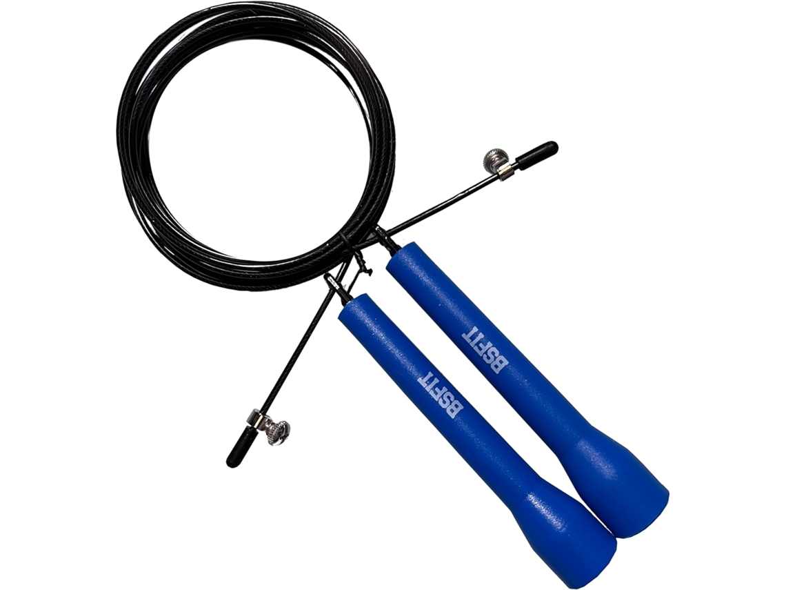 Cuerda para saltar BSFIT | Cuerda para fitness y boxeo | Ideal para entrenamientos cardiovasculares y de velocidad | Duradera y ligera (mango de plástico azul)
