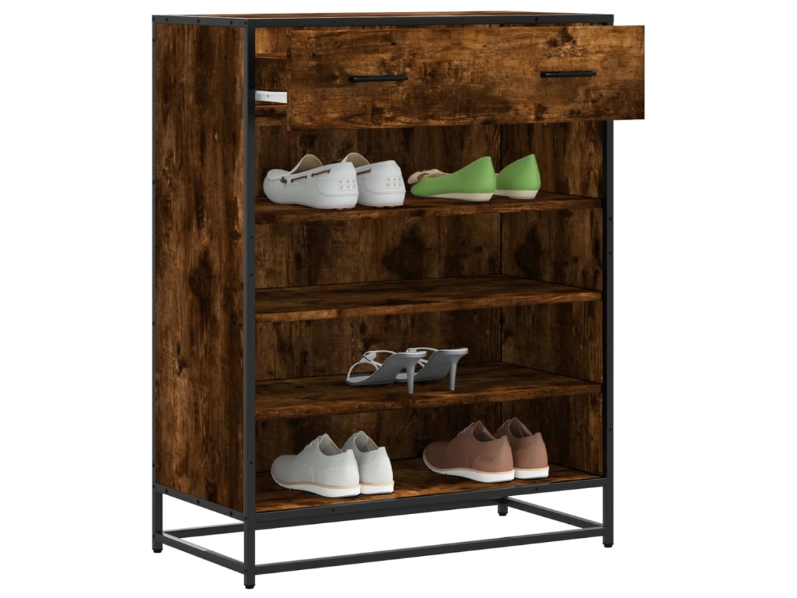Zapatero | Armario Zapatero De Madera Y Metal Roble Ahumado 75x38x97,5 Cm