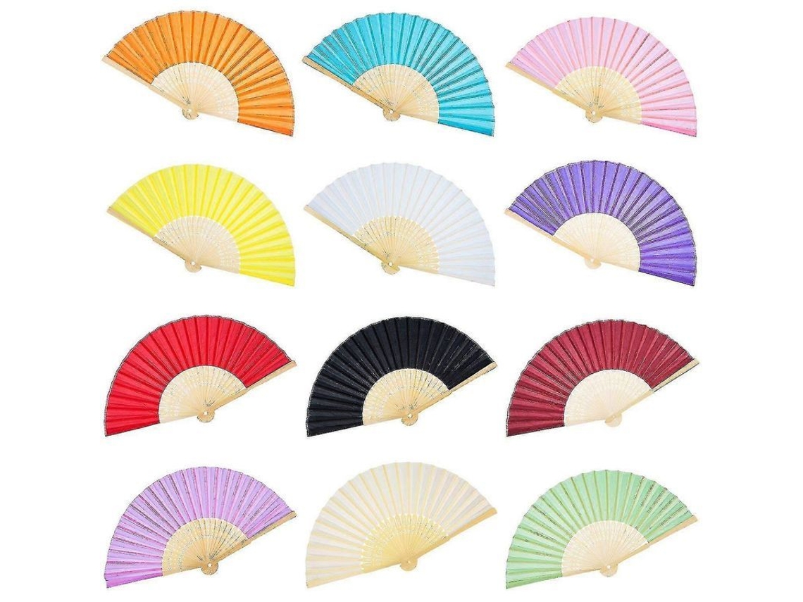 2026-12pcs Abanicos De Mano Plegables De Seda Y Bambú Para Enfriamiento Decoración Y Regalos