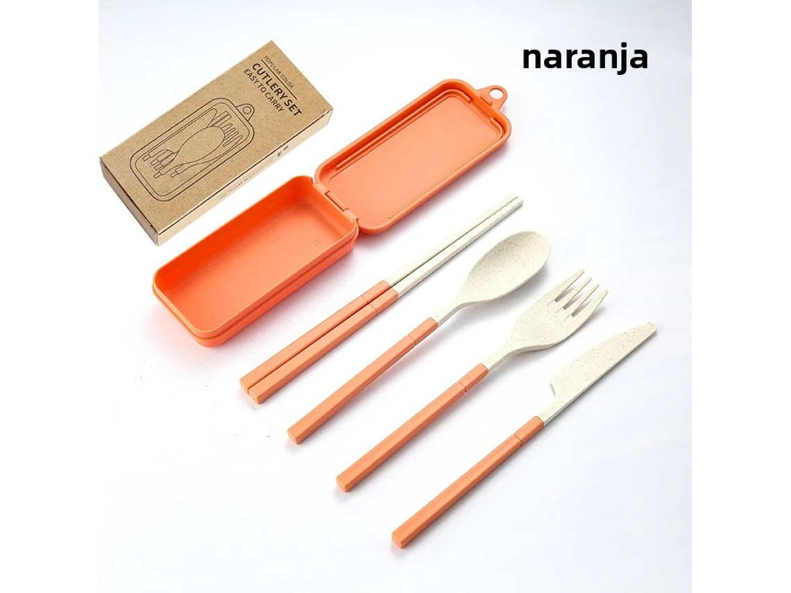 Juego de cubiertos portátil de cuatro piezas, fabricado en plástico PP ecológico, desmontable. Mdug (naranja).