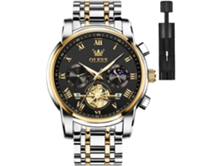 Reloj Masculino Cuadrado Diamante Cuarzo Fecha Lujo Acero Inoxidable Impermeable Luminoso De Dos Tonos Plata Negroyuysan