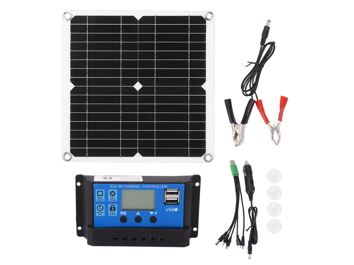 Kit De Panel Solar Monocristalino Semiflexible Ip65 De 12 W Y 12 V Con Controlador Portátil De 100 A Para Vehículos Recreativos.