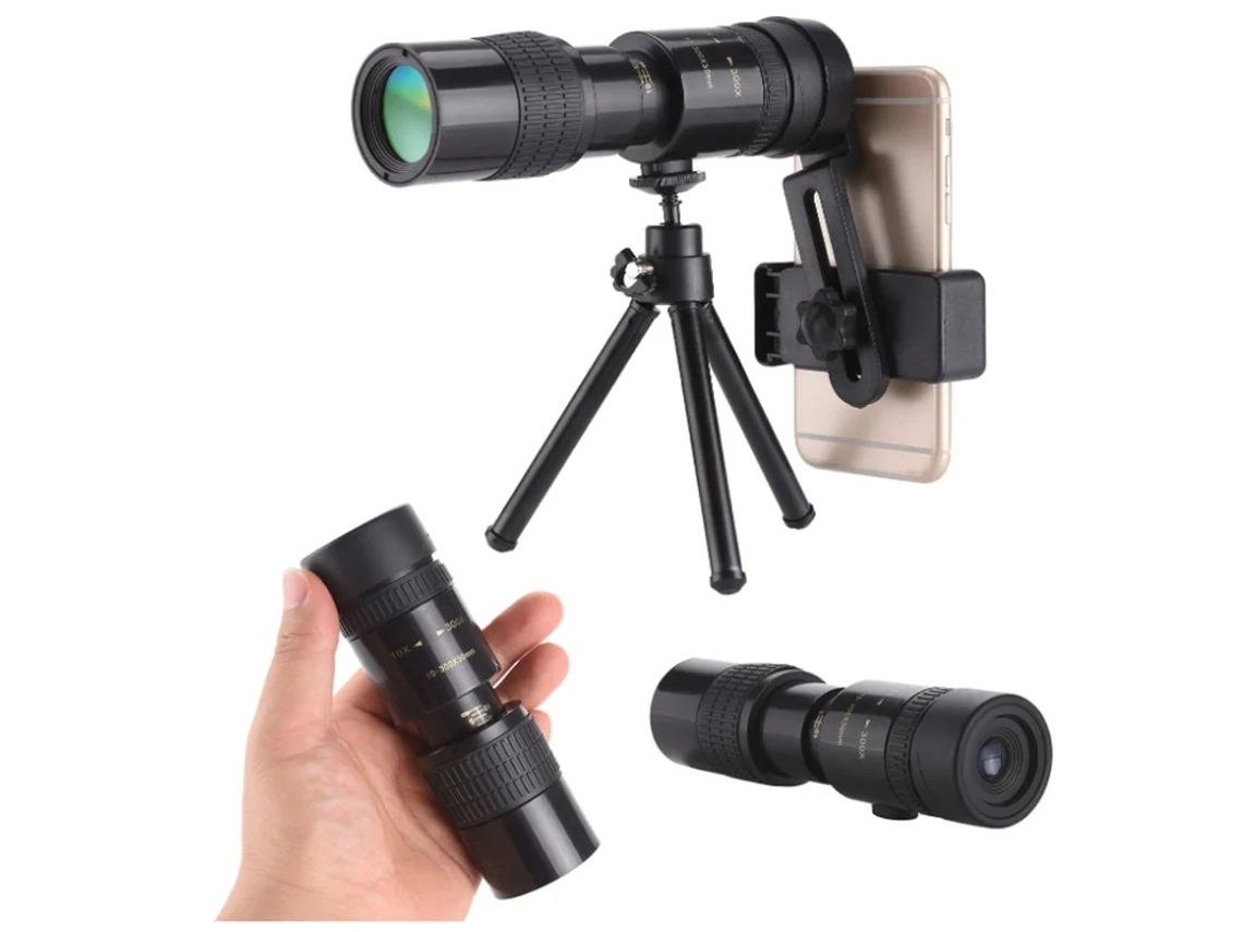 Monoculares con zoom de 300 x 30, potencia variable, visión superlarga, profesional, doble enfoque, alta potencia, accesorio para teléfono, color negro, Yizhood