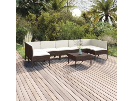 Conjunto 8 muebles de jardín VIDAXL y cojines ratán sintético marrón
