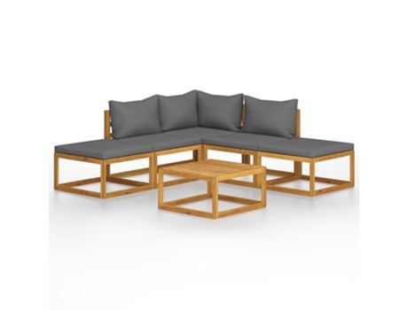 Conjunto 6 muebles de jardín VIDAXL con cojines madera maciza acacia