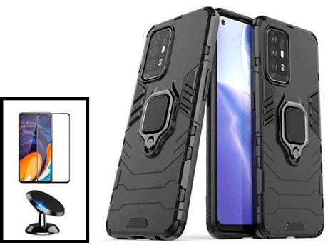 Kit Protector de Pantalla de Cristal Templado 5D Full Cover + Carcasa 3X1 Military Defender + Soporte Magnético de Coche para Oppo F19 Pro+ 5G PHON...