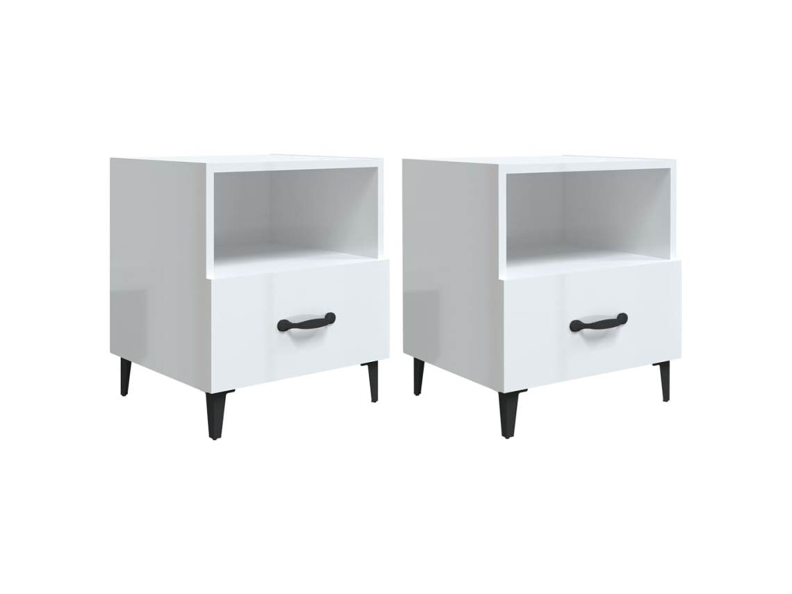 Mesitas de Noche LOVELY HOME Mesinha 2 Pcs Madeira Processada Branco Brilhante