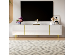 Mueble de TV lacado brillante con cuatro puertas, diseño moderno y elegante estilo blanco