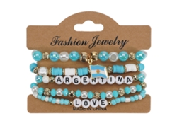 Juego Pulseras Cuentas Bandera Argentina Celeste Blanco, Joya En Capas Para Aficionados Al Fútbol Y Celebraciones Patrióticas