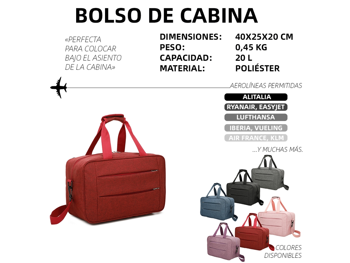 Raykong Bolsa de cabina 40x20x25 cm Ryanair 10kg equipaje de Rojo