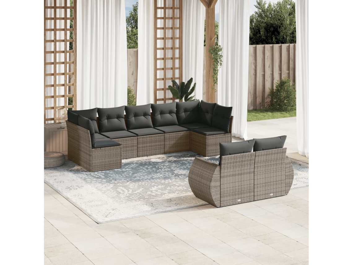 Pcs Conjunto Sofás P/ Jardim Com Almofadões Vime Pe Cinzento Dkd Home Decor