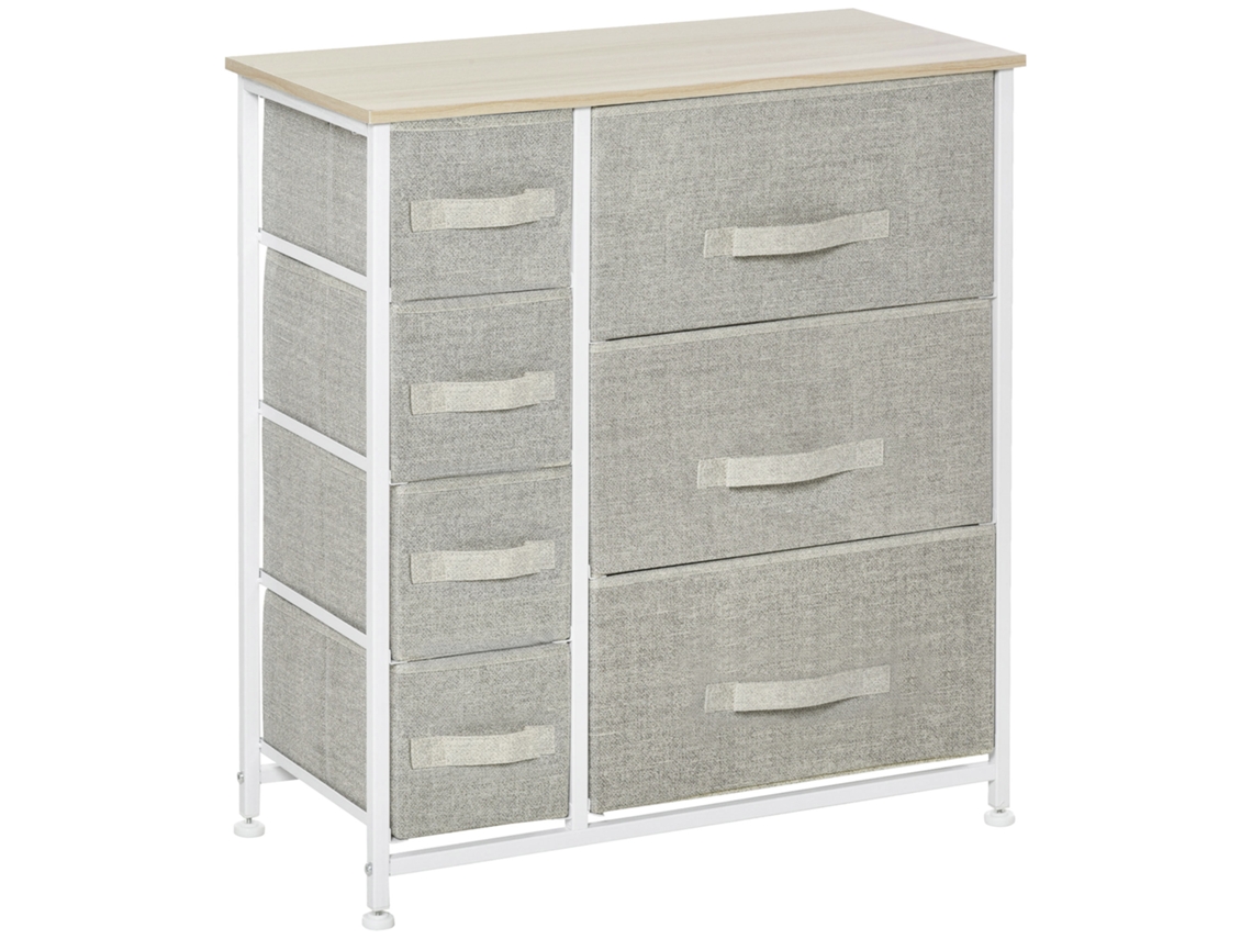 Cómoda de tela de 7 cajones para dormitorio, sala de estar o pasillo (63,5 x 30 x 71 cm) Gris PMM