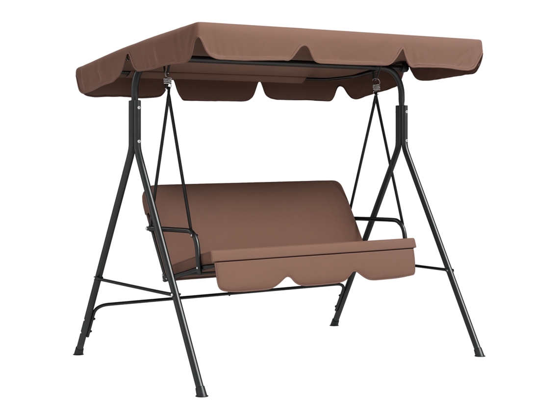 Columpio De Jardín Con 3 Plazas, Toldo Reclinable, Cojines, 172 Cm, Marrón Y Negro.