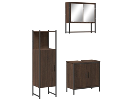 Conjunto 3 de muebles baño VIDAXL madera contrachapada roble marrón