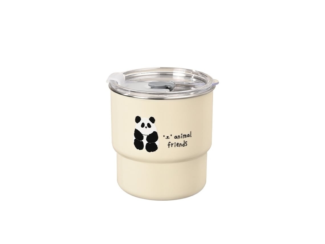 Vaso térmico Panda de 12 oz con pajita y tapa, de acero inoxidable de doble pared, amarillo Gusshious