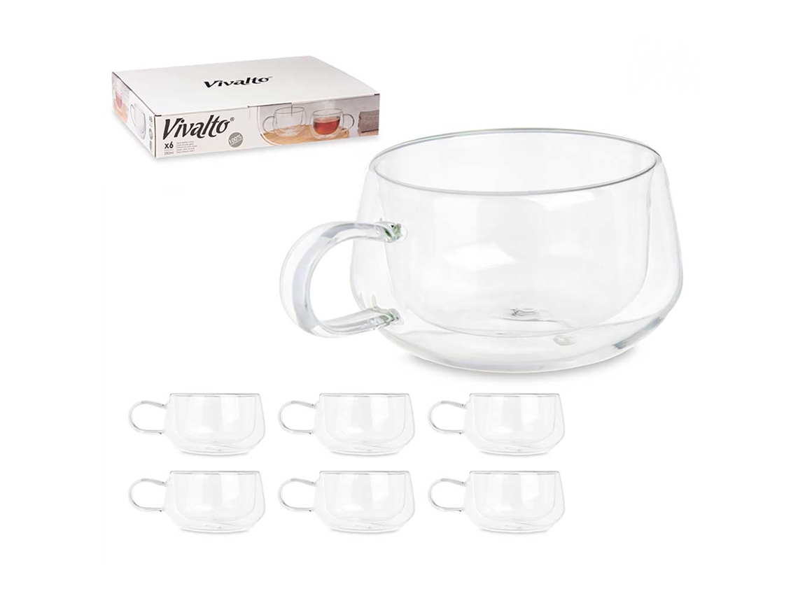 Paquete de 6 copos de té de borosilicato de doble pared, capacidad de 280 ml.