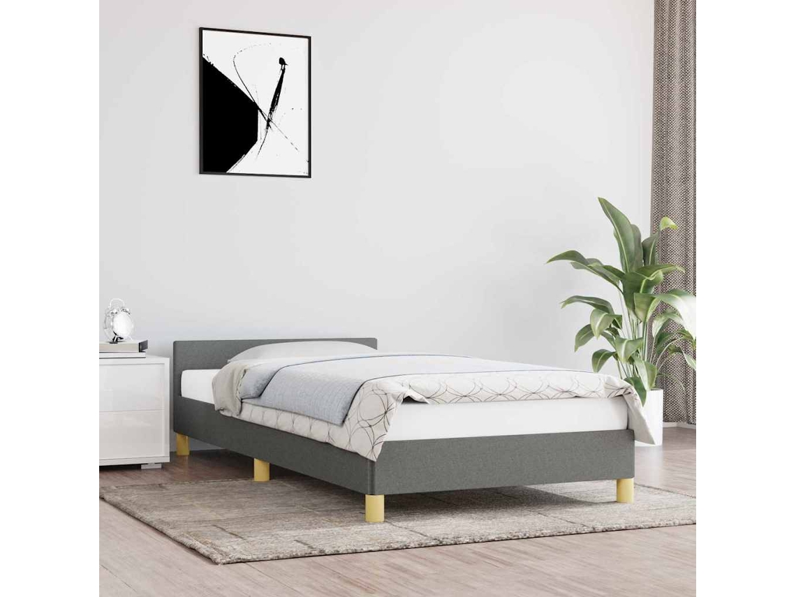 Estructura De Cama Sin Colchón Tela Gris Oscuro 90x200 Cm
