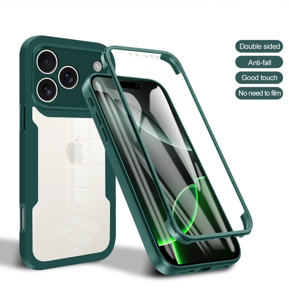 (verde, Iphone 13 Pro) Lujosa Funda Transparente Ultrafina Para Teléfono, Protección De Pantalla Completa De 360° Contra Caídas.