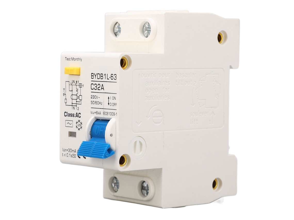 Disyuntor Miniatura De Corriente Residual De 230 V Ca, 32 A, 30 Ma Con Protección Contra Fugas Y Sobrecargas.