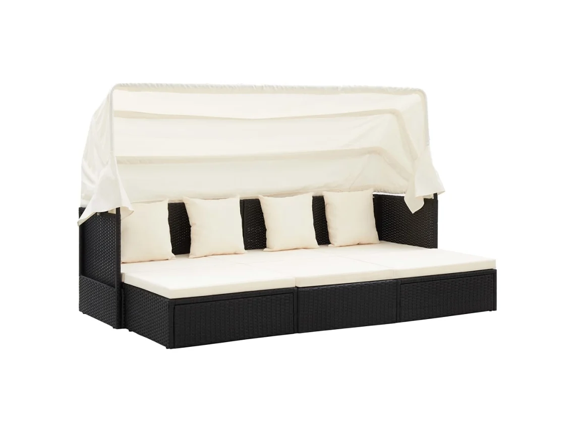 Tumbona de jardín con techo de mimbre PE negro DKD HOME DECOR