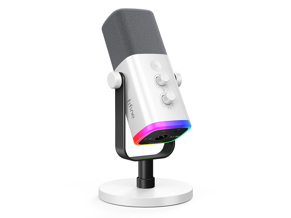 Micrófono dinámico con botón de silencio táctil, conector para auriculares y controles de E/S. Mdug (blanco)