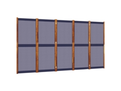 Biombo separador de ambientes, 5 paneles, 350 x 180 cm, Textilene azul y madera, Dec030967