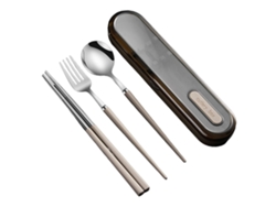 Juego de cubiertos de viaje reutilizables de acero inoxidable - Estuche portátil para camping y oficina TRUYUETY
