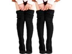 2 pares de calcetines hasta la rodilla, calcetines de punto cálidos hasta la rodilla, calcetines de invierno cómodos (negros) Cuich