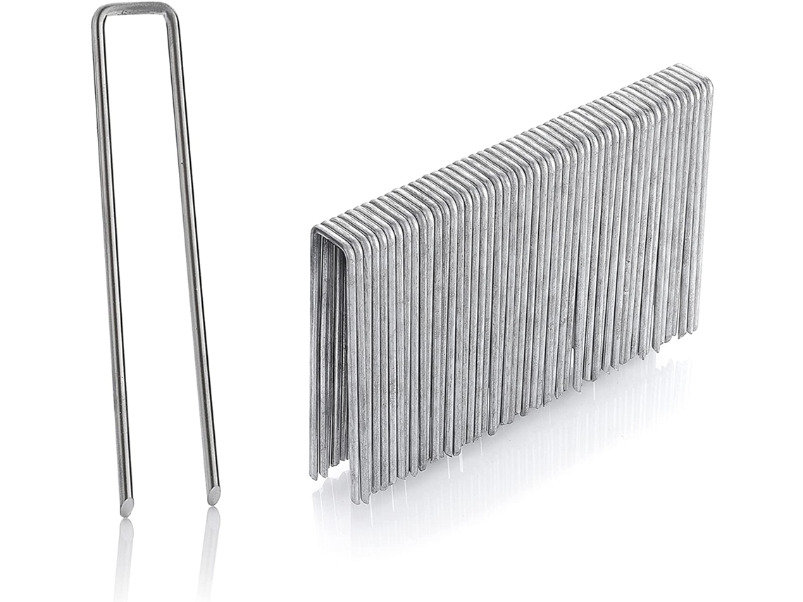 Juego de 50 estacas de fijación de acero inoxidable galvanizado (alto 150 mm, ancho 25 mm, diámetro 2,9 mm)