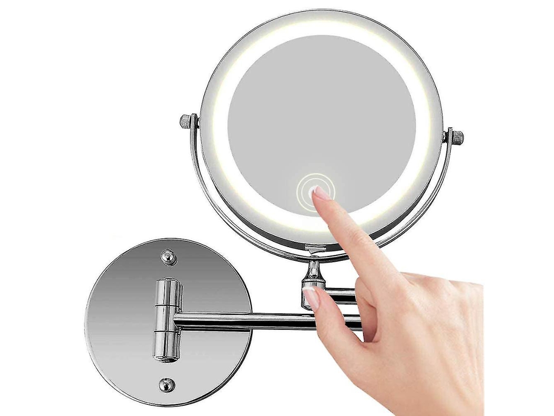 Rebe-espejo De Maquillaje De Pared Con Luz Led, 10x Aumento, Giratorio 360°, Usb Recargable, Brazo Extensible 7 Pulgadas Para Baño Y Dormitorio