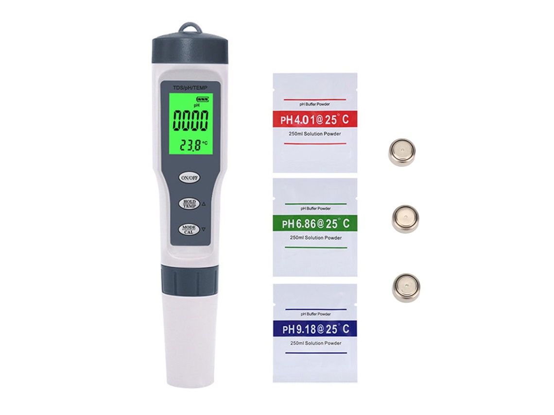 Medidor De Calidad Del Agua 3 En 1 (ph, Tds, Temperatura) Con Pantalla Digital Para Siembra Y Horticultura.