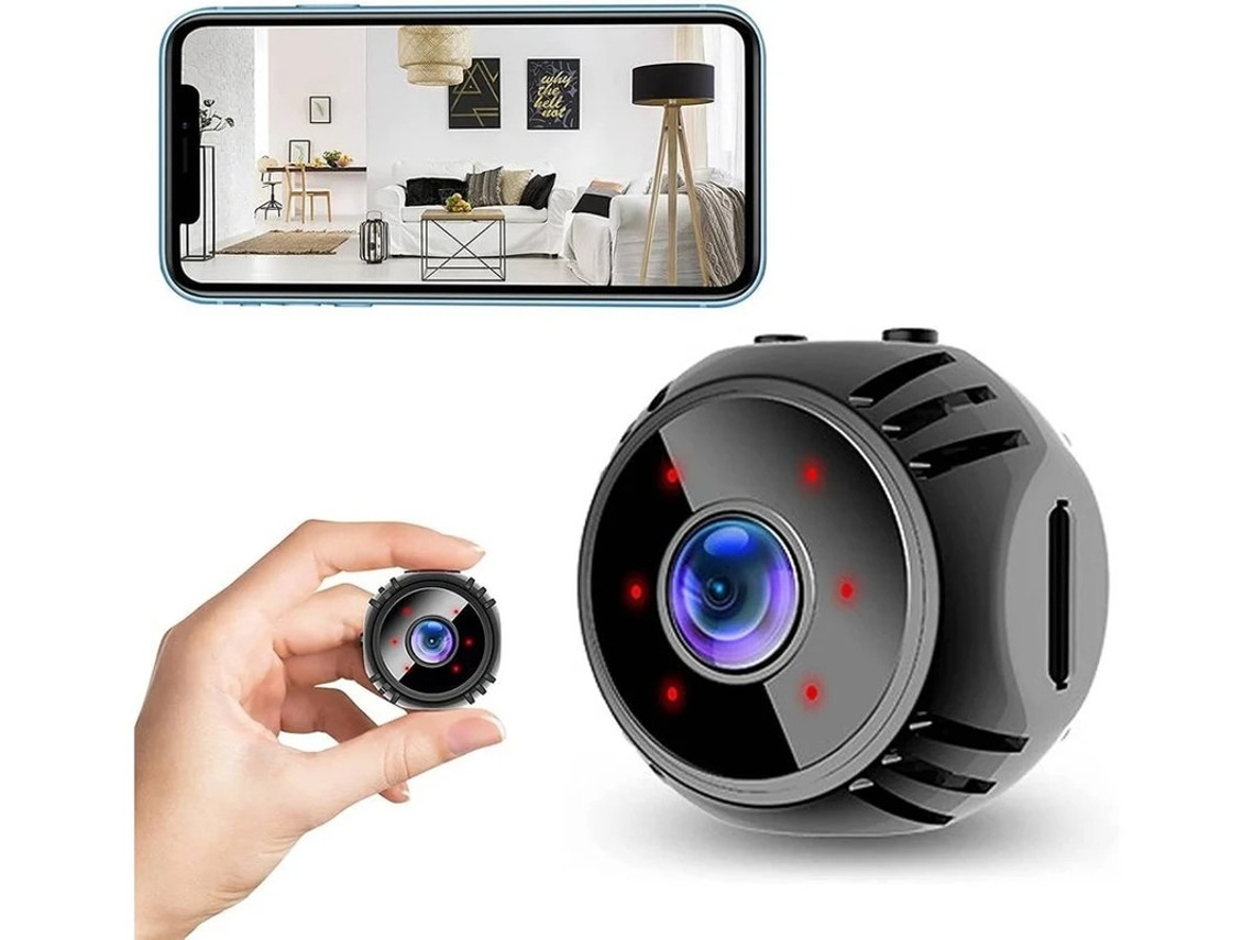 Mini cámara espía 1080p HD wifi inalámbrica oculta con detección de movimiento, visión nocturna y alertas secretas para seguridad en interiores y exteriores Yizhood (negra)