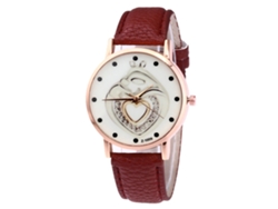 Reloj De Pulsera De Cuero Moda Para Hombre Y Mujer De Cuarzo (café Oscuro)