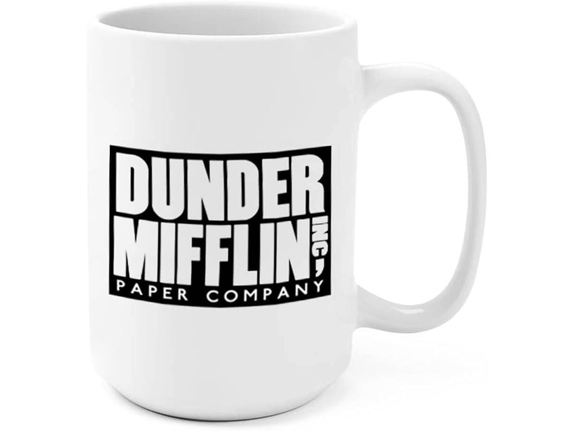 Caneca de cerâmica Dunder Mifflin da série The Office (2026), própria para micro-ondas e lava-louças, presente ideal.