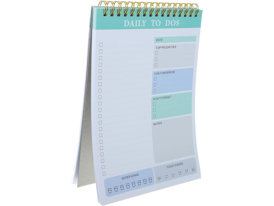 Cuaderno A5 con encuadernación de doble espiral y hojas verdes extraíbles. Cuaderno práctico para planificar, Gokoco.