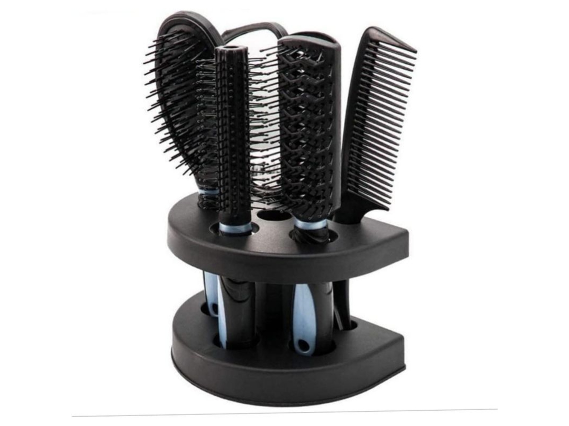 Kit De Peines Para El Cabello Con Almohadilla Antiestática, Espejo Y Soporte, 6 Piezas, Azul