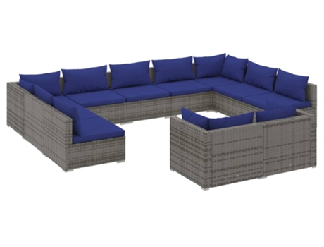 Conjunto 11 de muebles de jardín VIDAXL y cojines ratán sintético gris