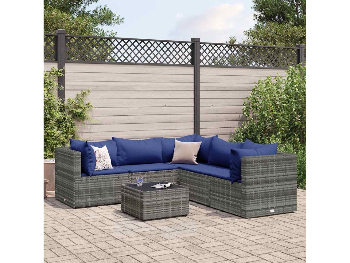 Conjunto de jardín de 6 piezas con cojines, ratán gris, DKD Home Decor