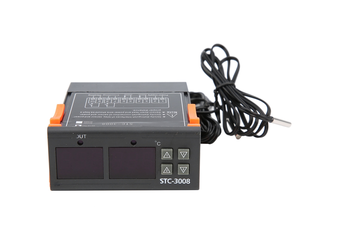 Controlador De Termostato Digital Stc-3008 Com Duas Sondas Ntc E Display Duplo (dc12v)