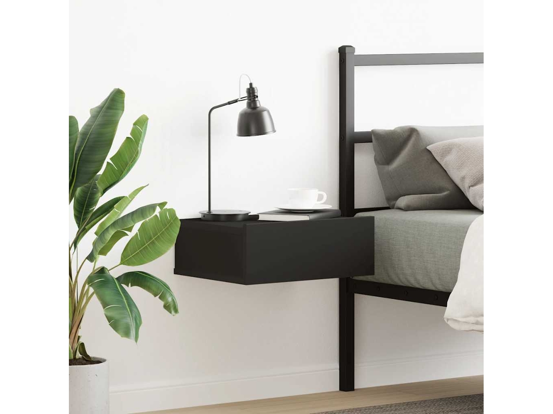 Mesita De Noche | Mesilla De Noche Flotante Madera Contrachapada Negro 40x30x15cm Wsd784752