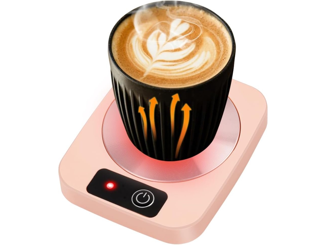 Calentador Electrico Taza Cafe Y Te, Placa Aluminio, Regalo Compañeros Amigos, Rosa