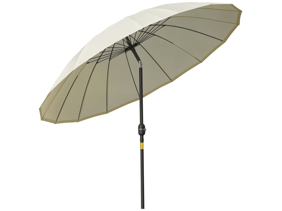 VPMKP - Sombrilla redonda inclinable Outsunny 18 varillas, manivela, metal y fibra de vidrio Ø2,5 m poliéster beige