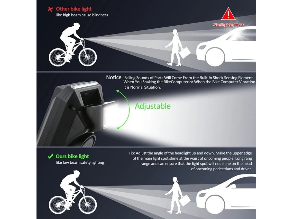 Verde 3 Em 1 Farol Bicicleta Inteligente 800 Lúmens 2000mah Ip65 Velocímetro Buzina Led Ciclismo